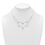 Sterling Silver Polished Double Strand Heart Station 15.75 inch Necklace
