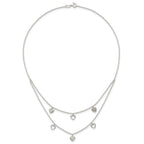 Sterling Silver Polished Double Strand Heart Station 15.75 inch Necklace