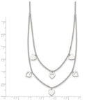 Sterling Silver Polished Double Strand Heart Station 15.75 inch Necklace