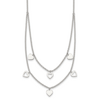 Sterling Silver Polished Double Strand Heart Station 15.75 inch Necklace