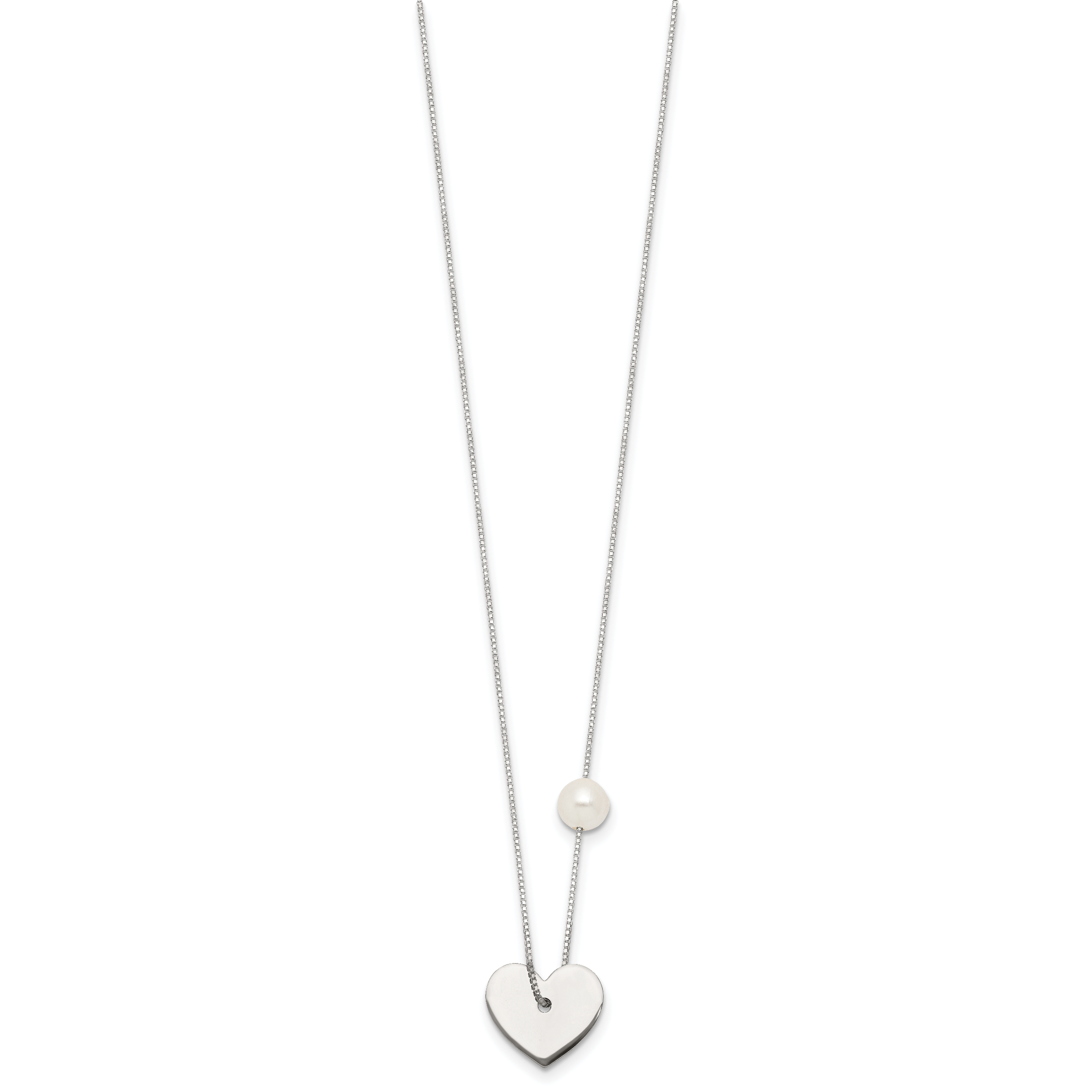 Sterling Silver Polished Heart and Glass Pearl 16 inch Necklace Secondary image