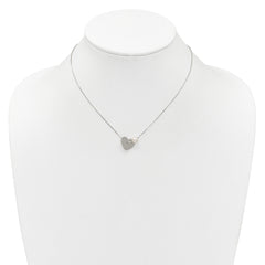 Sterling Silver Polished Heart and Glass Pearl 16 inch Necklace