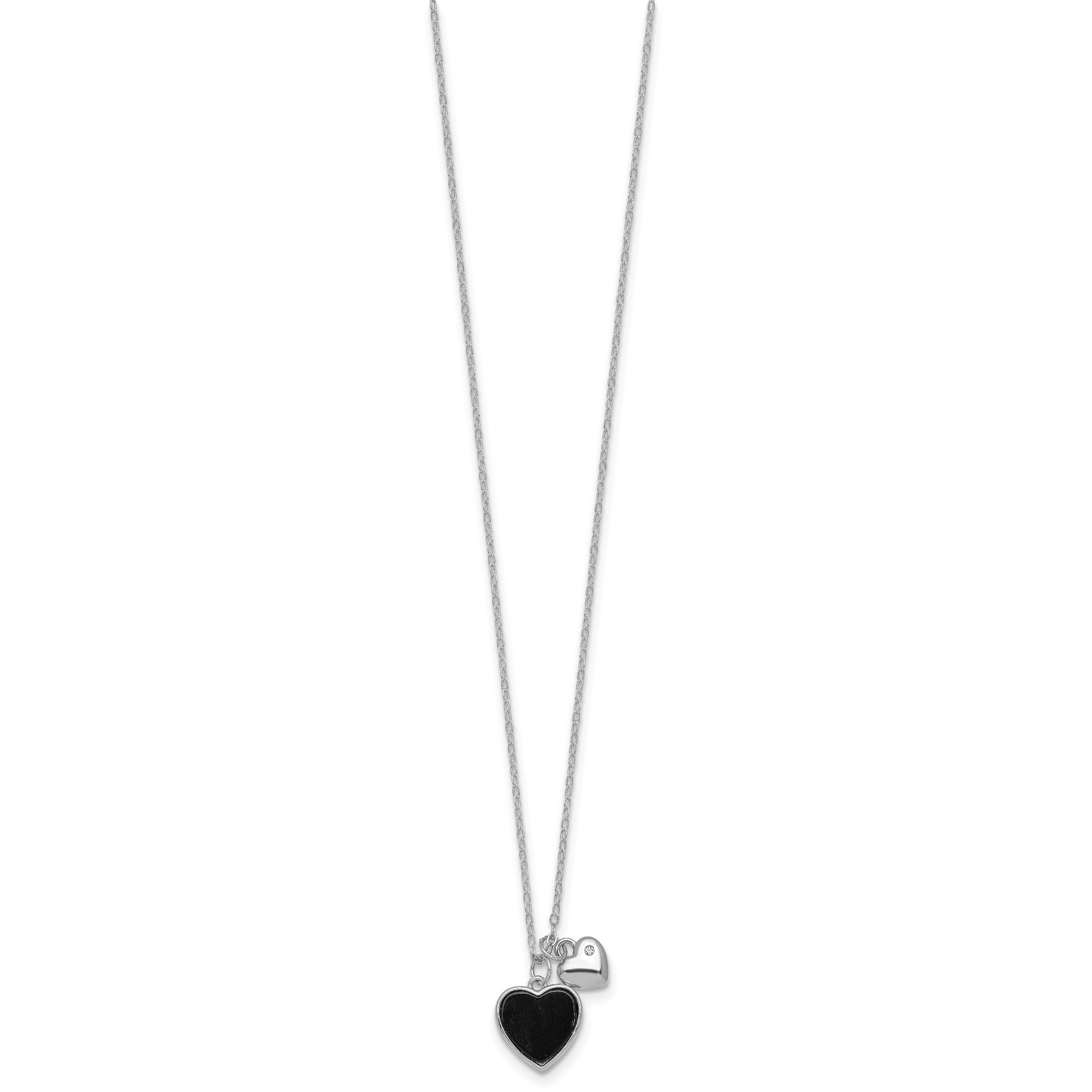 Sterling Silver Rhodium-plated Polished Onyx and CZ Hearts 14 Inch with 3 Inch Extension Children's Necklace Secondary image