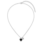 Sterling Silver Rhodium-plated Polished Onyx and CZ Hearts 14 Inch with 3 Inch Extension Children's Necklace