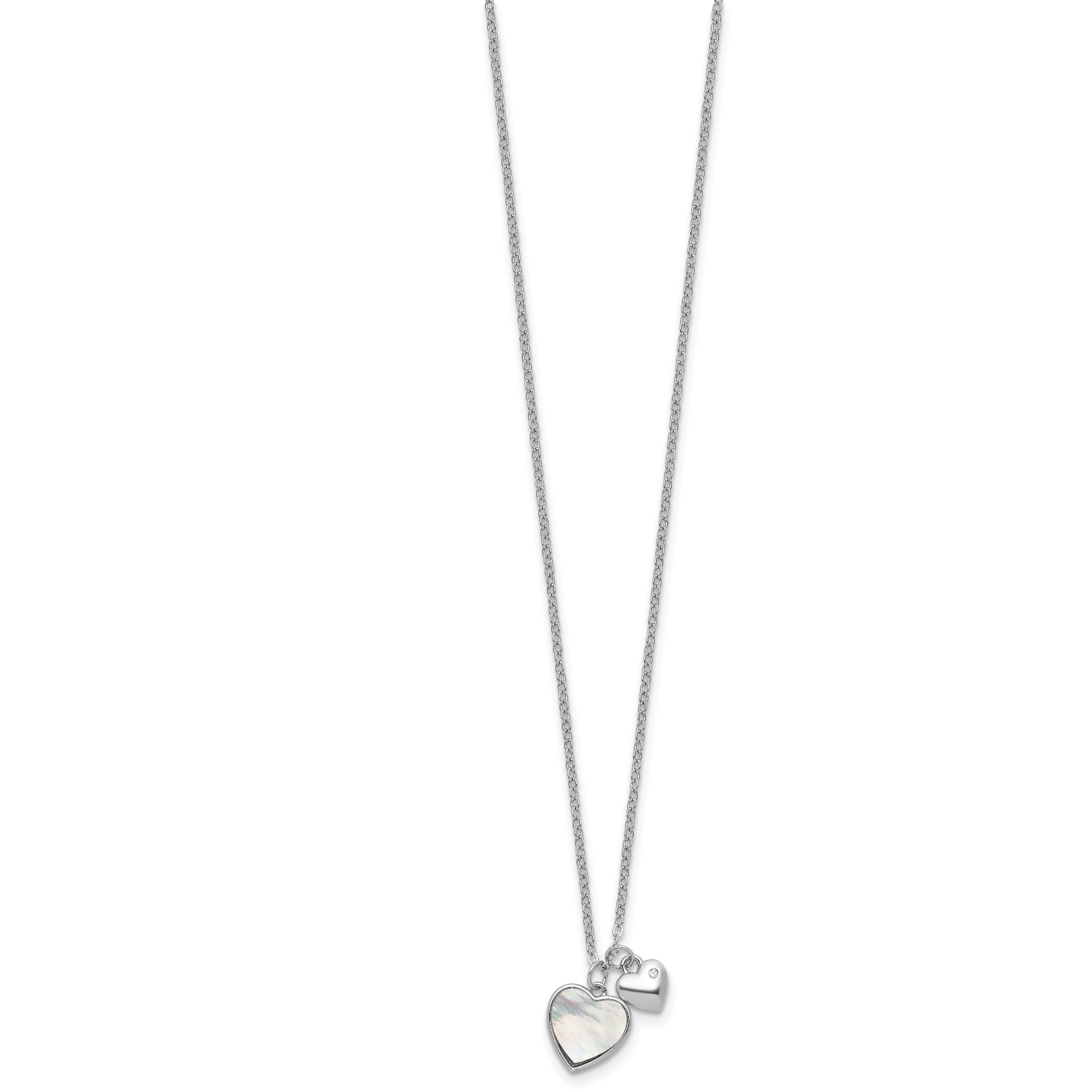 Sterling Silver Rhodium-plated Polished Mother of Pearl and CZ Hearts 14 Inch with 3 Inch Extension Children's Necklace Secondary image