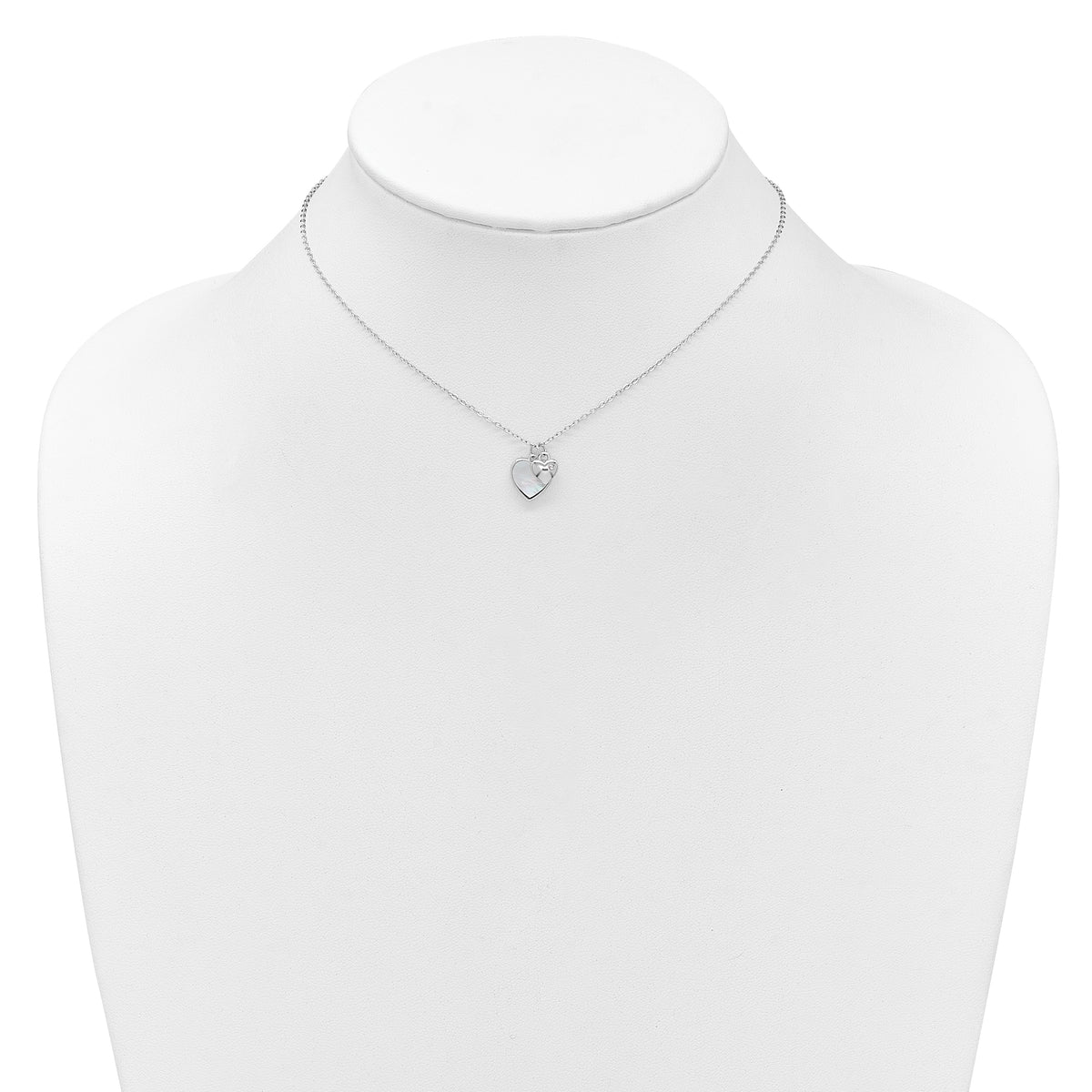 Sterling Silver Rhodium-plated Polished Mother of Pearl and CZ Hearts 14 Inch with 3 Inch Extension Children's Necklace