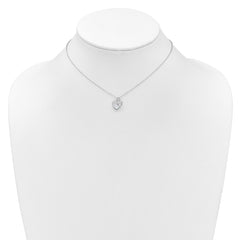 Sterling Silver Rhodium-plated Polished Mother of Pearl and CZ Hearts 14 Inch with 3 Inch Extension Children's Necklace