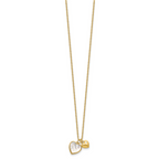Sterling Silver Gold-tone Polished Mother of Pearl and CZ Hearts 14 Inch with 3 Inch Extension Children's Necklace