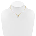 Sterling Silver Gold-plated Polished Mother of Pearl and CZ Hearts 14 Inch with 3 Inch Extension Children's Necklace