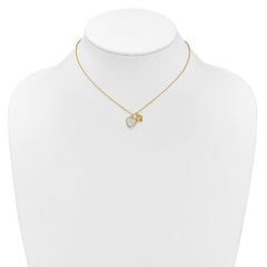 Sterling Silver Gold-tone Polished Mother of Pearl and CZ Hearts 14 Inch with 3 Inch Extension Children's Necklace