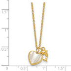 Sterling Silver Gold-tone Polished Mother of Pearl and CZ Heart and Dolphin 16 Inch with 2 Inch Extension Necklace