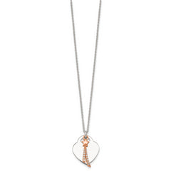 Sterling Silver with Rose-tone Polished White CZ Heart and Shooting Star Dangle 16 inch Necklace
