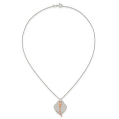 Sterling Silver with Rose-tone Polished White CZ Heart and Shooting Star Dangle 16 inch Necklace