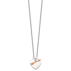 Sterling Silver with Rose-tone Polished Heart and Arrow 18 inch Toggle Necklace