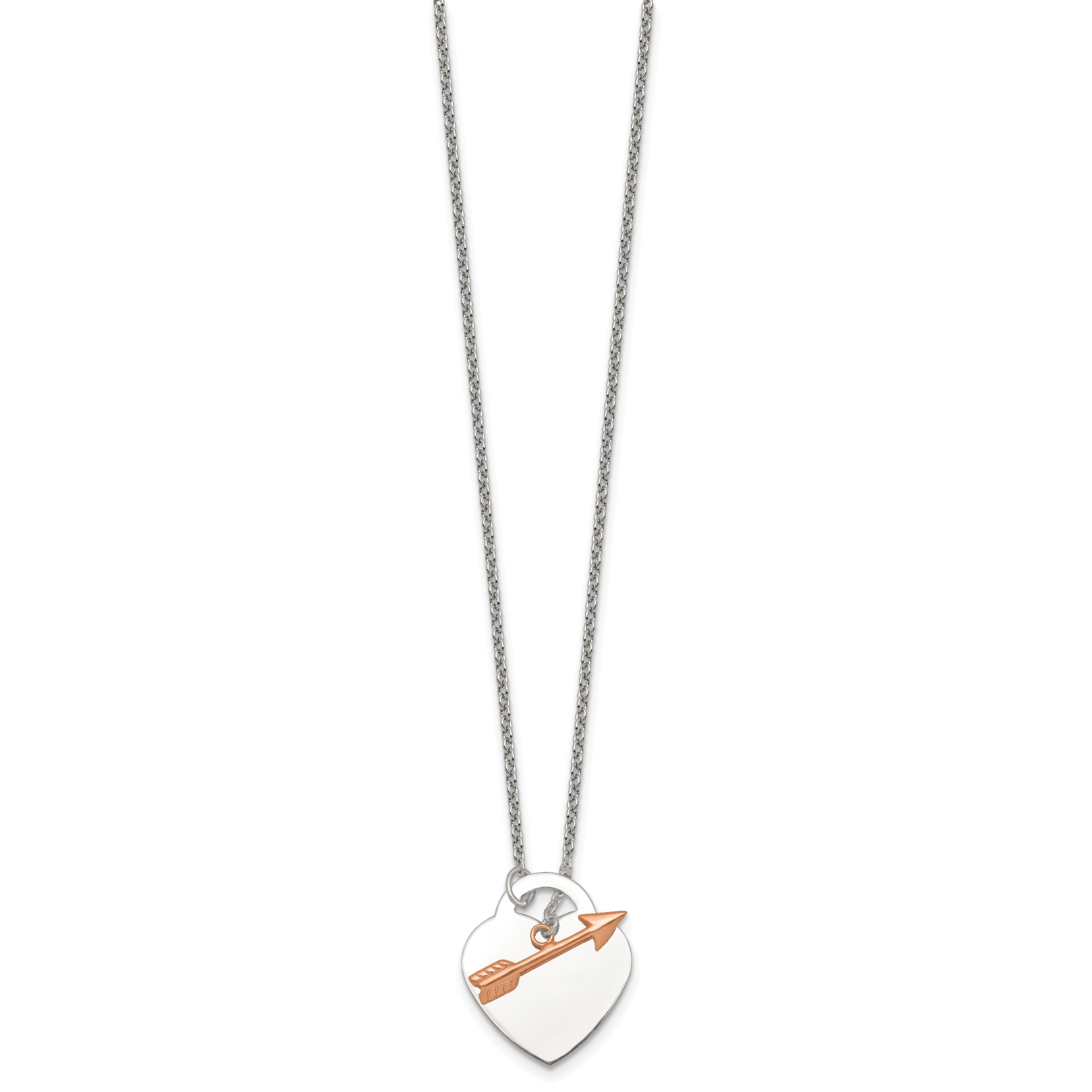 Sterling Silver with Rose-tone Polished Heart and Arrow 18 inch Toggle Necklace