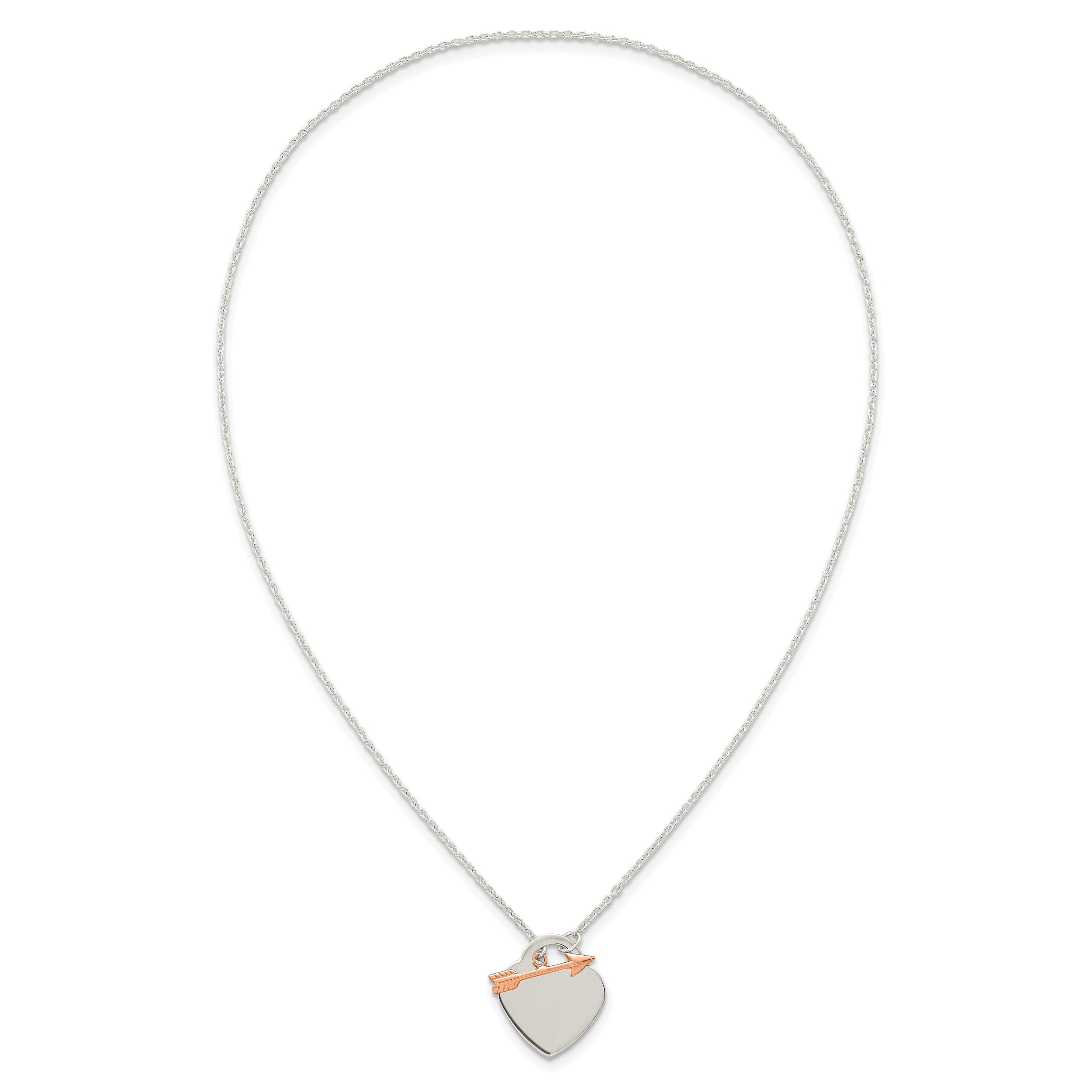 Sterling Silver with Rose-tone Polished Heart and Arrow 18 inch Toggle Necklace