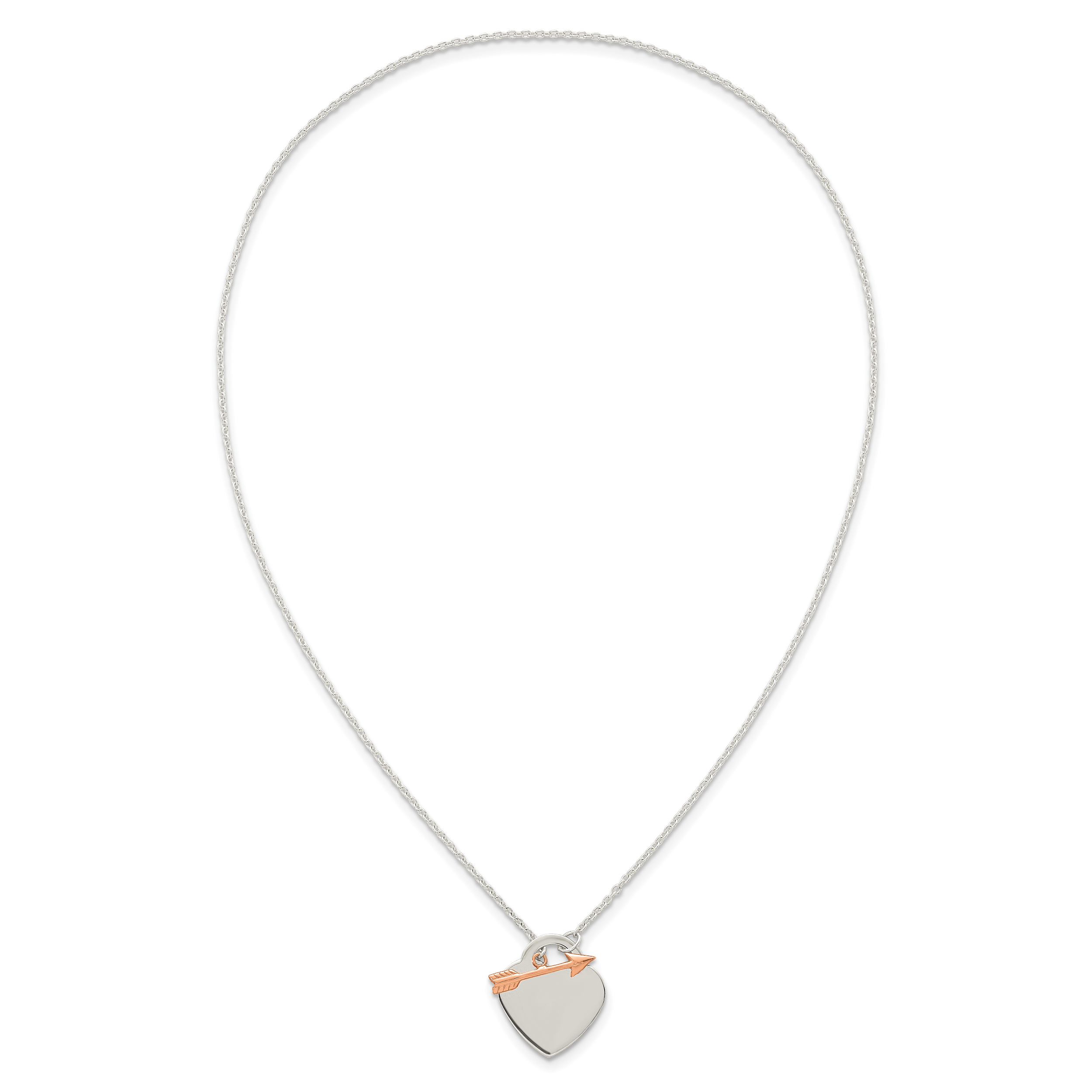 Sterling Silver with Rose-tone Polished Heart and Arrow 18 inch Toggle Necklace