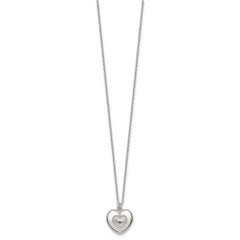 Sterling Silver Polished and Textured Heart 16 inch with 2 inch Extension Necklace