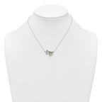 Sterling Silver Rhodium-plated with 14k Accent Polished CZ Love with Heart 16 inch with 2 inch Extension Necklace