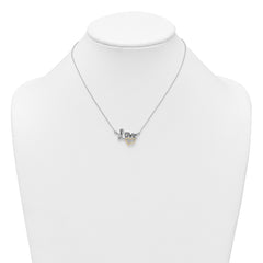Sterling Silver Rhodium-plated with 14k Accent Polished CZ Love with Heart 16 inch with 2 inch Extension Necklace