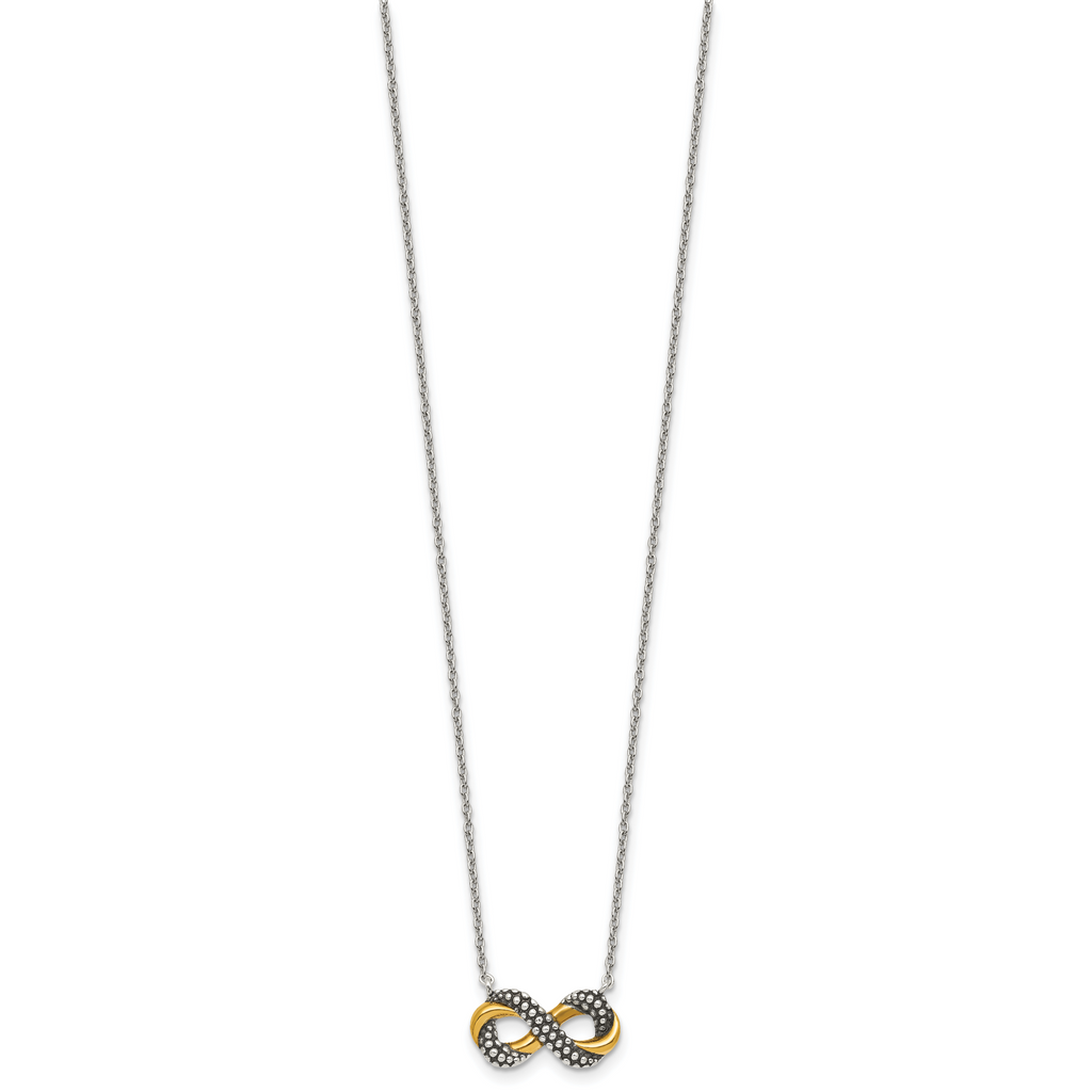 Sterling Silver with Gold-tone Polished and Antiqued Beaded Infinity Charm 16 inch Necklace