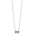 Sterling Silver with Gold-tone Polished and Antiqued Beaded Infinity Charm 16 inch Necklace