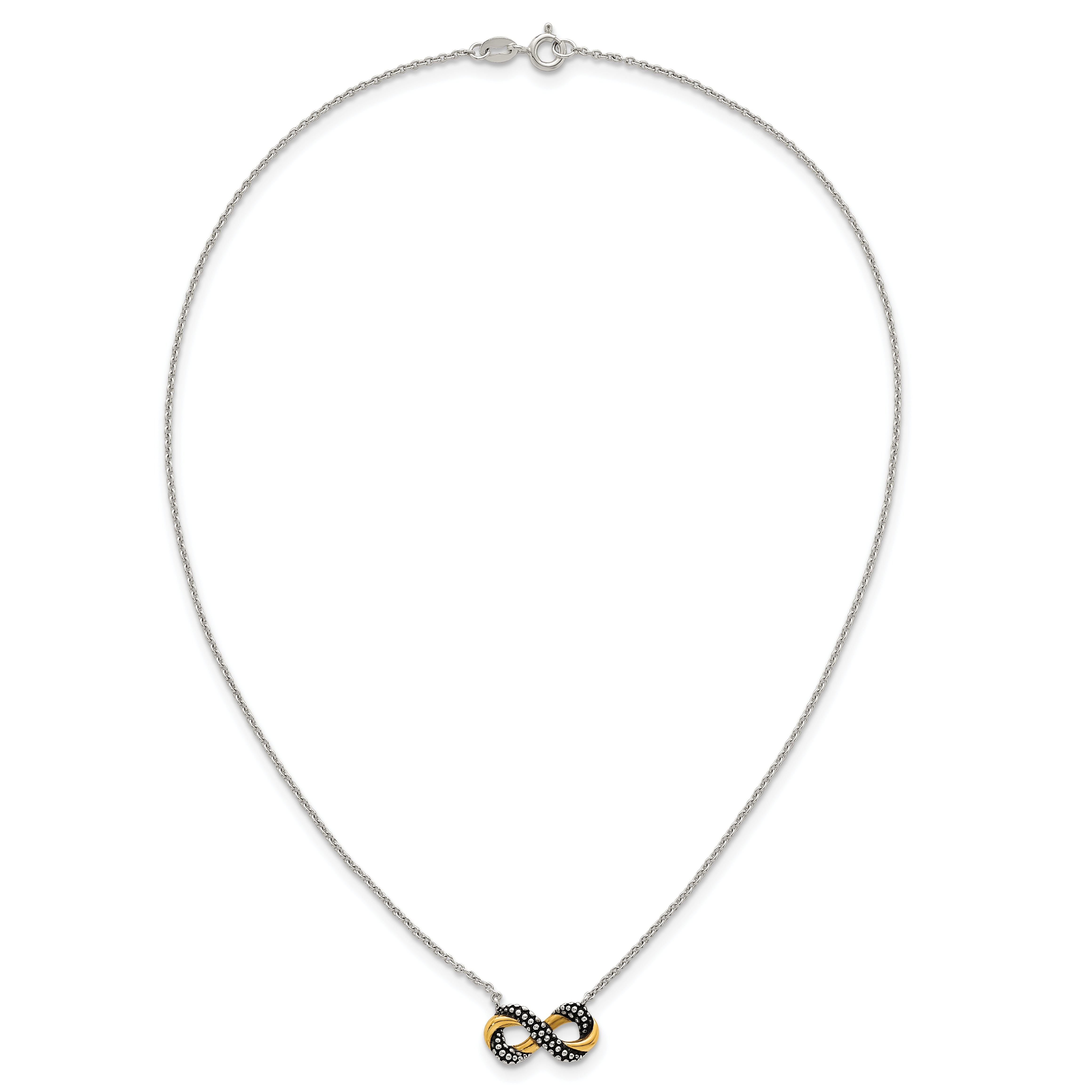 Sterling Silver with Gold-tone Polished and Antiqued Beaded Infinity Charm 16 inch Necklace