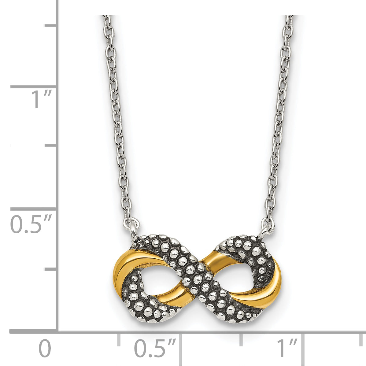 Sterling Silver with Gold-tone Polished and Antiqued Beaded Infinity Charm 16 inch Necklace