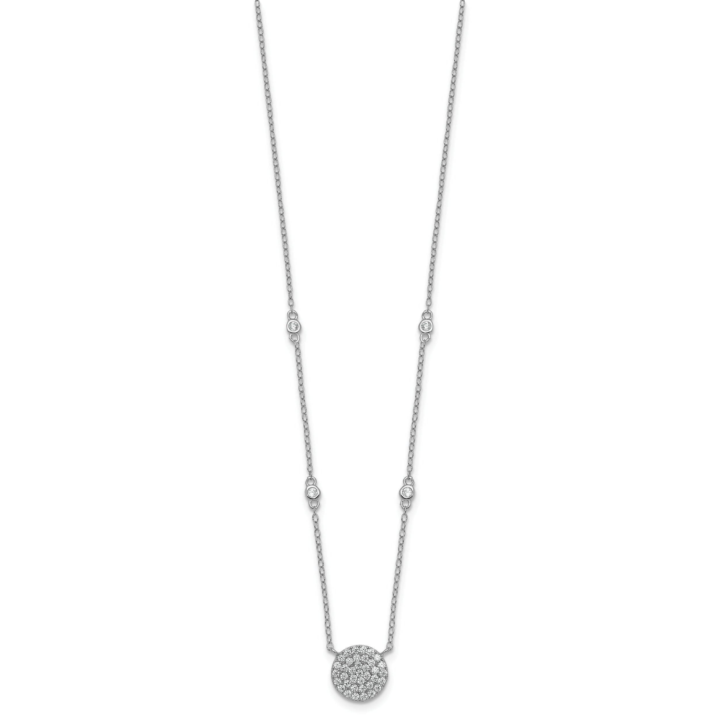 Sterling Silver Rhodium-plated Polished Pave CZ Circle 18 Inch Necklace