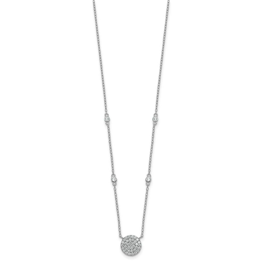 Sterling Silver Rhodium-plated Polished Pave CZ Circle 18 Inch Necklace