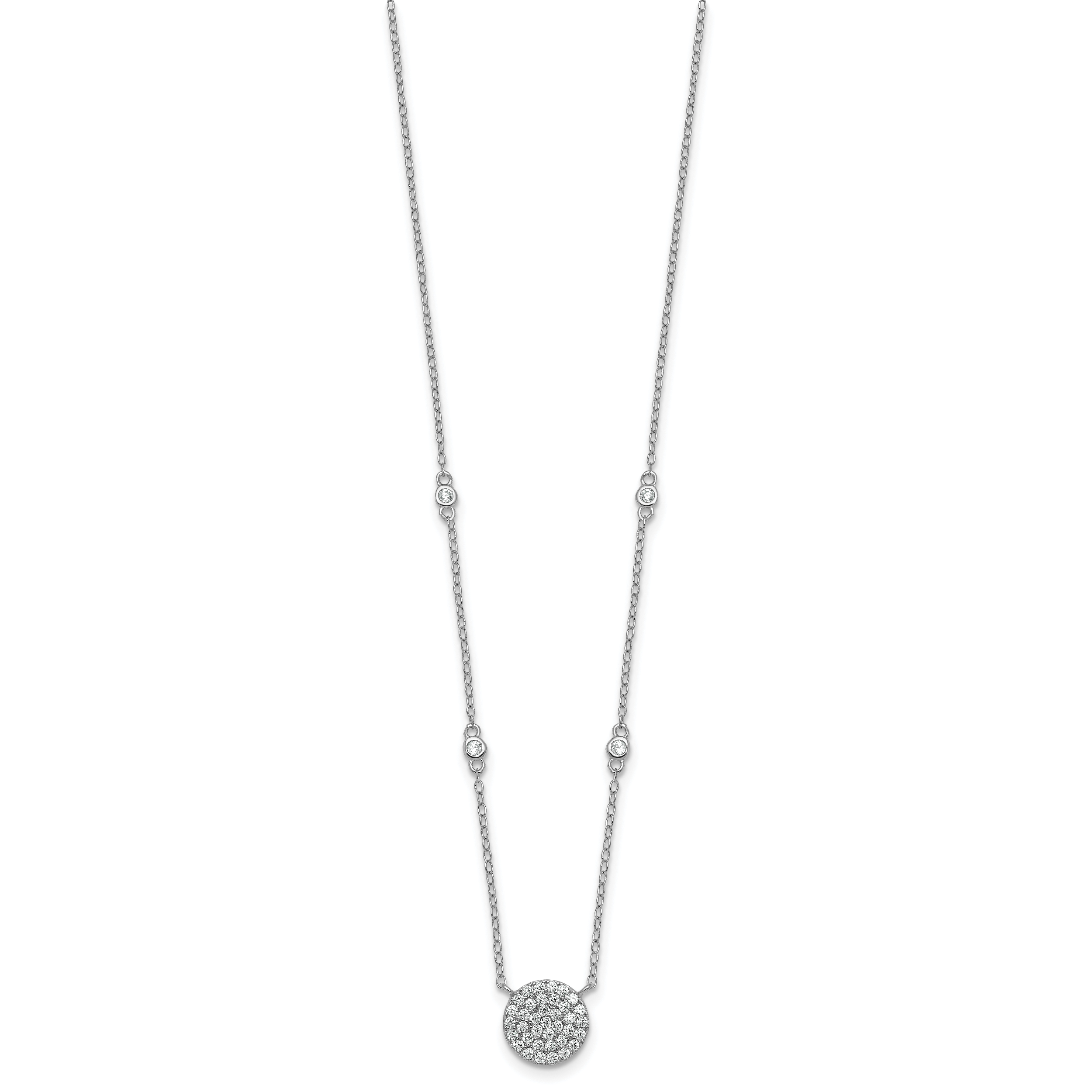 Sterling Silver Rhodium-plated Polished Pave CZ Circle 18 Inch Necklace