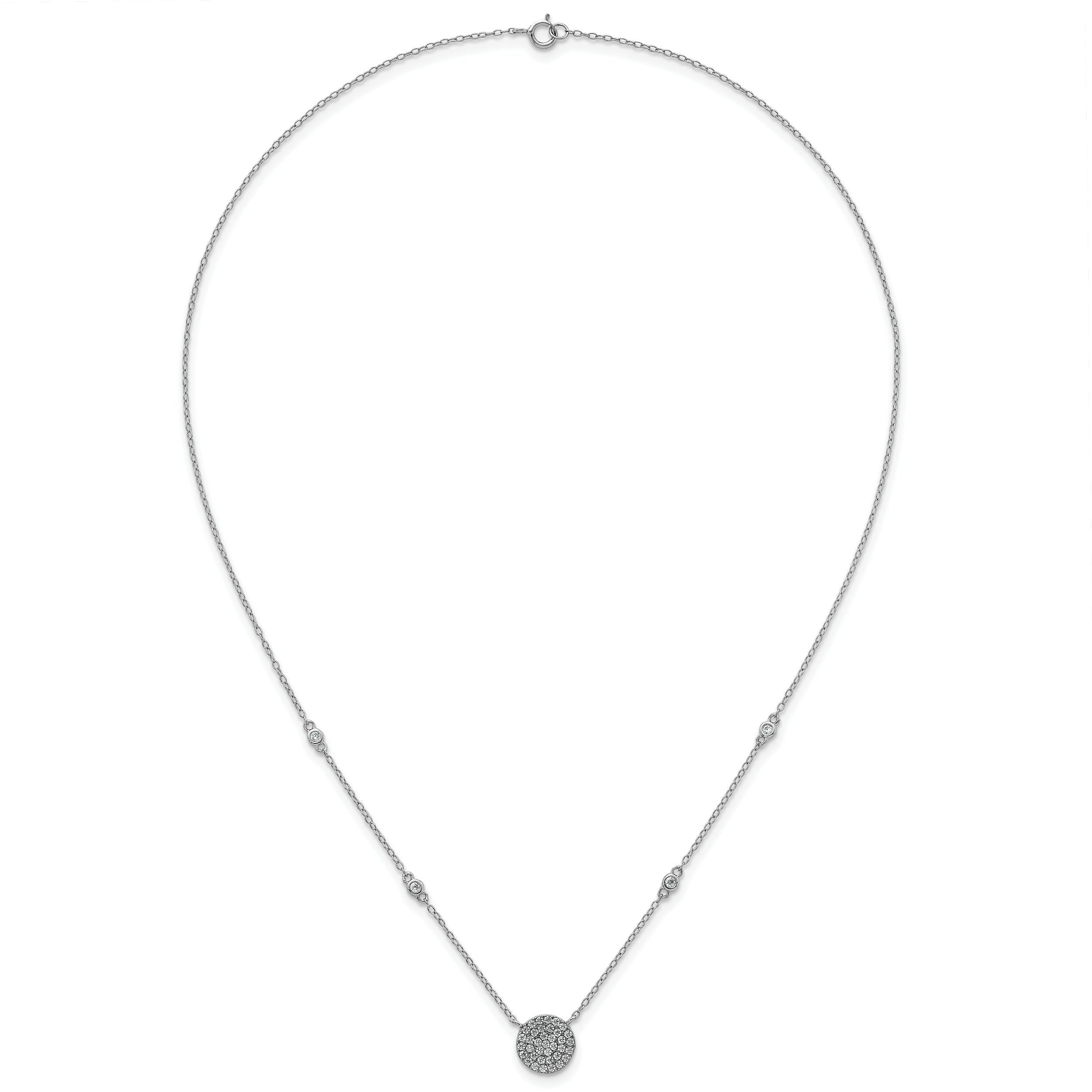 Sterling Silver Rhodium-plated Polished Pave CZ Circle 18 Inch Necklace