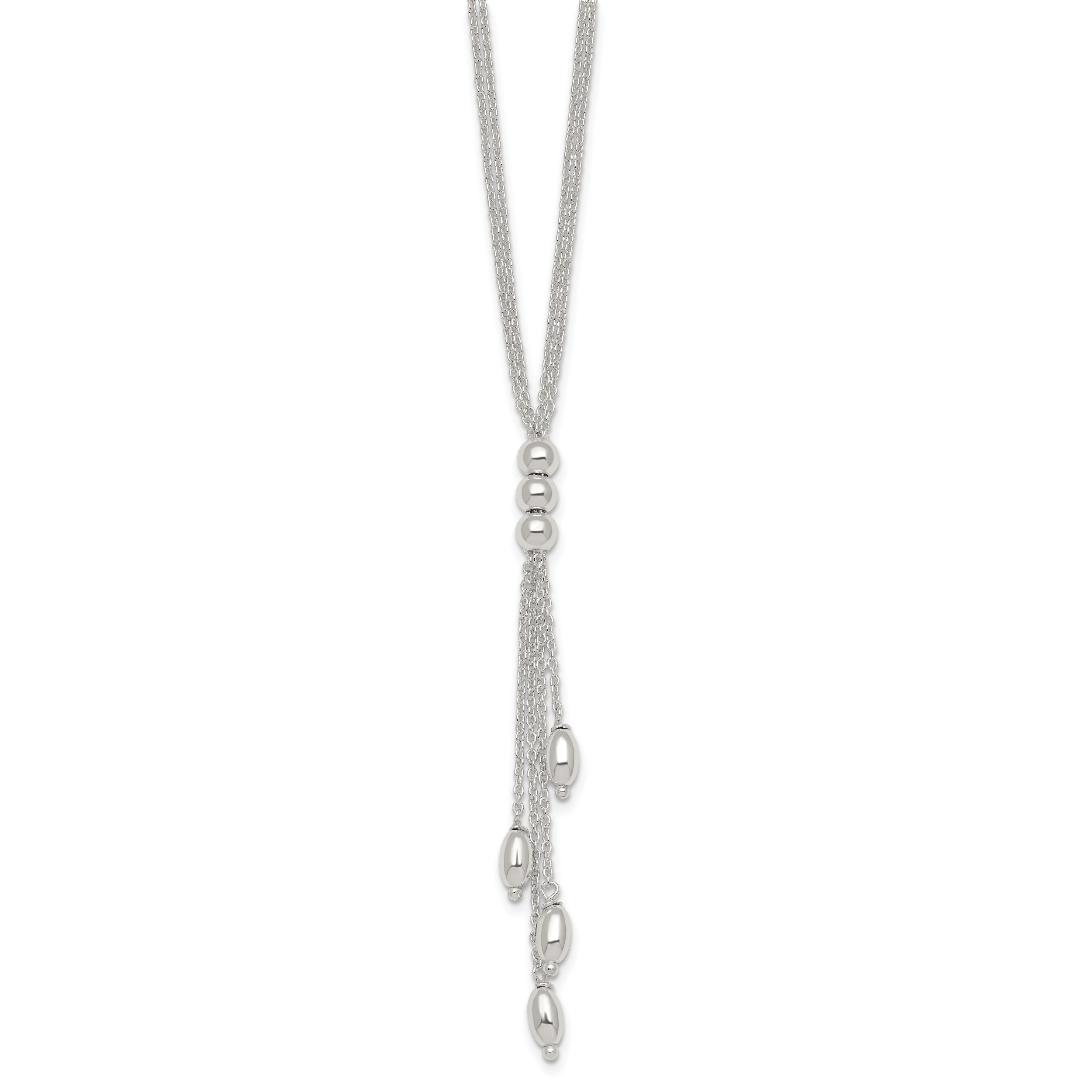 Sterling Silver Polished and Beaded Multi-strand 16.5 inch with 1.25 inch Extension Lariat Necklace Secondary image