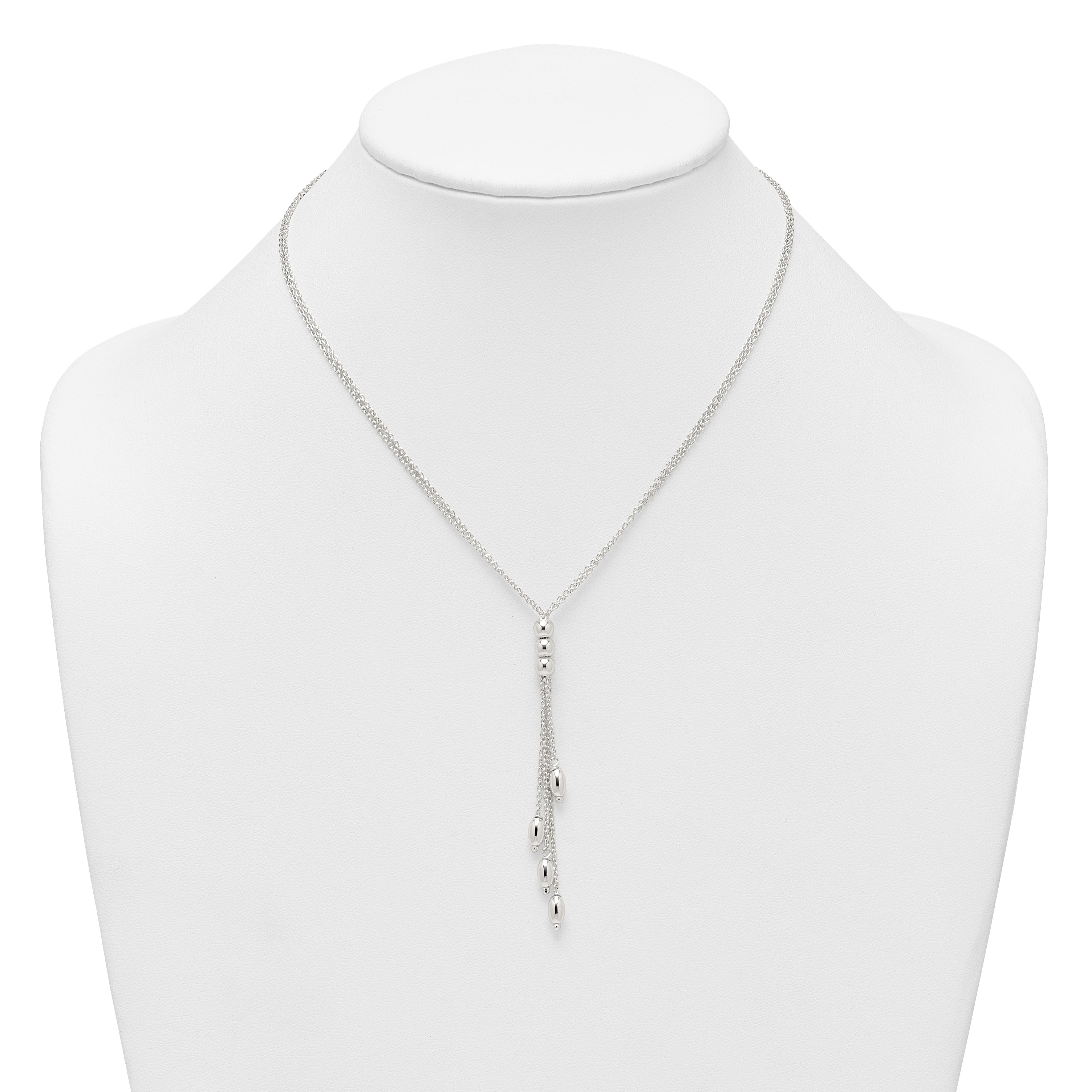 Sterling Silver Polished and Beaded Multi-strand 16.5 inch with 1.25 inch Extension Lariat Necklace