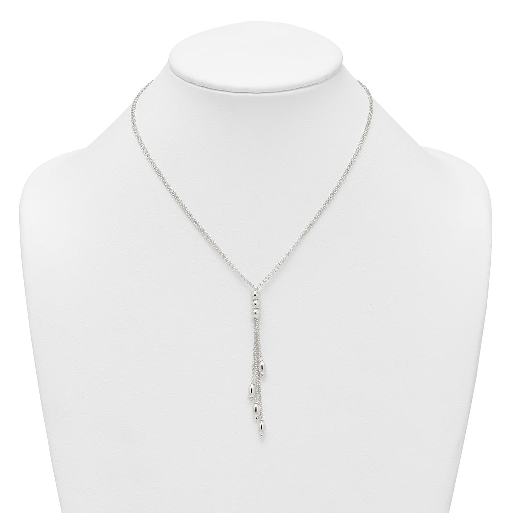 Sterling Silver Polished and Beaded Multi-strand 16.5 inch with 1.25 inch Extension Lariat Necklace