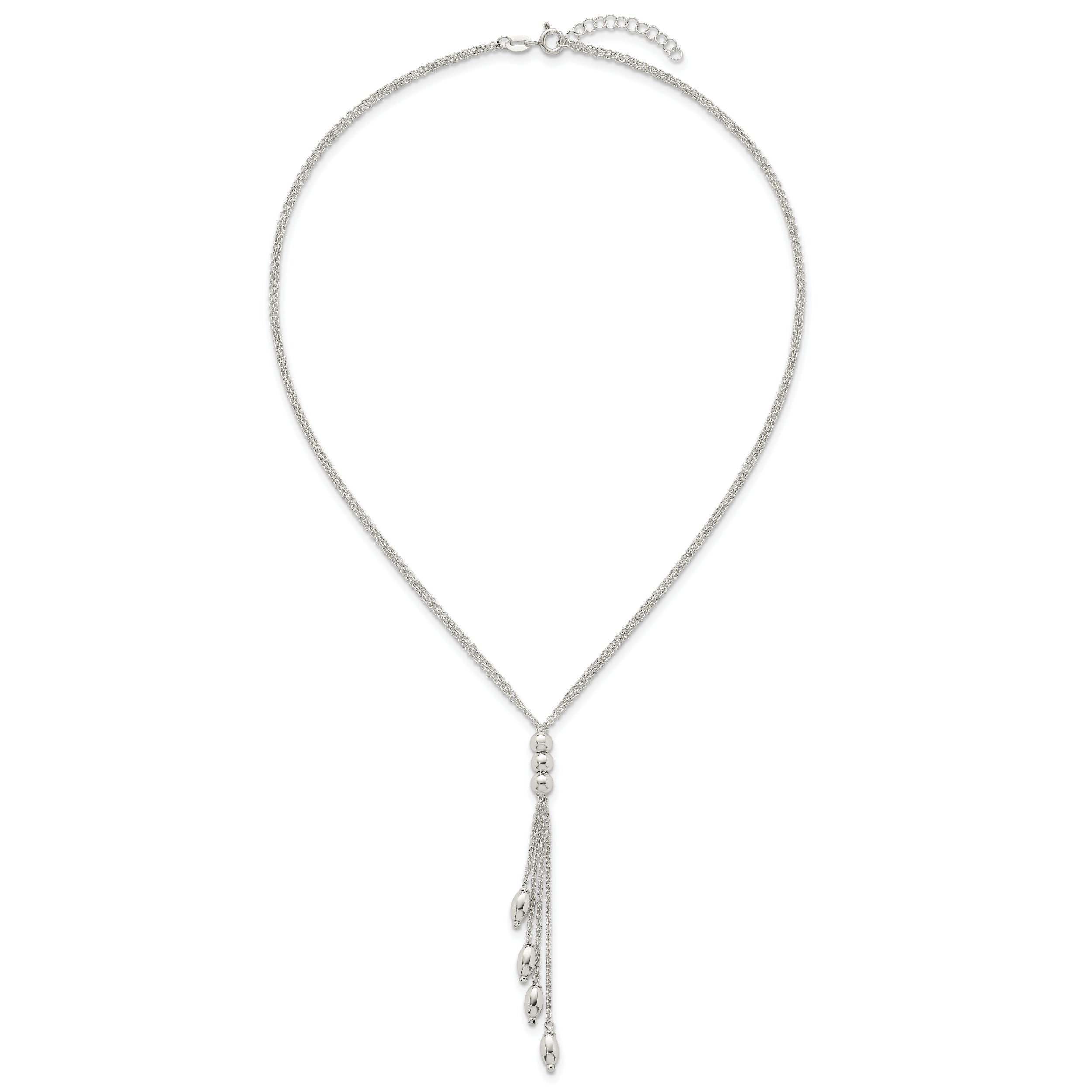 Sterling Silver Polished and Beaded Multi-strand 16.5 inch with 1.25 inch Extension Lariat Necklace