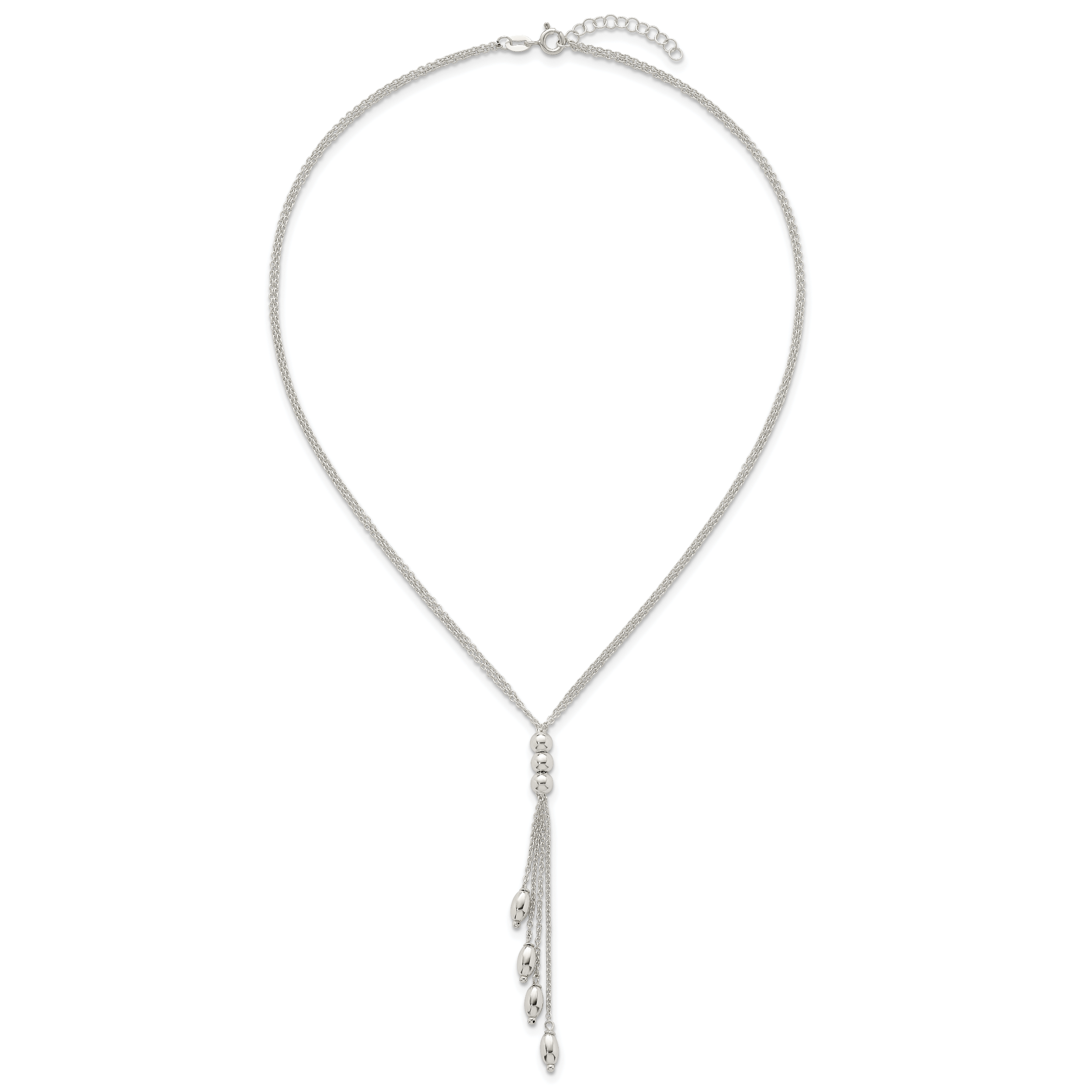 Sterling Silver Polished and Beaded Multi-strand 16.5 inch with 1.25 inch Extension Lariat Necklace
