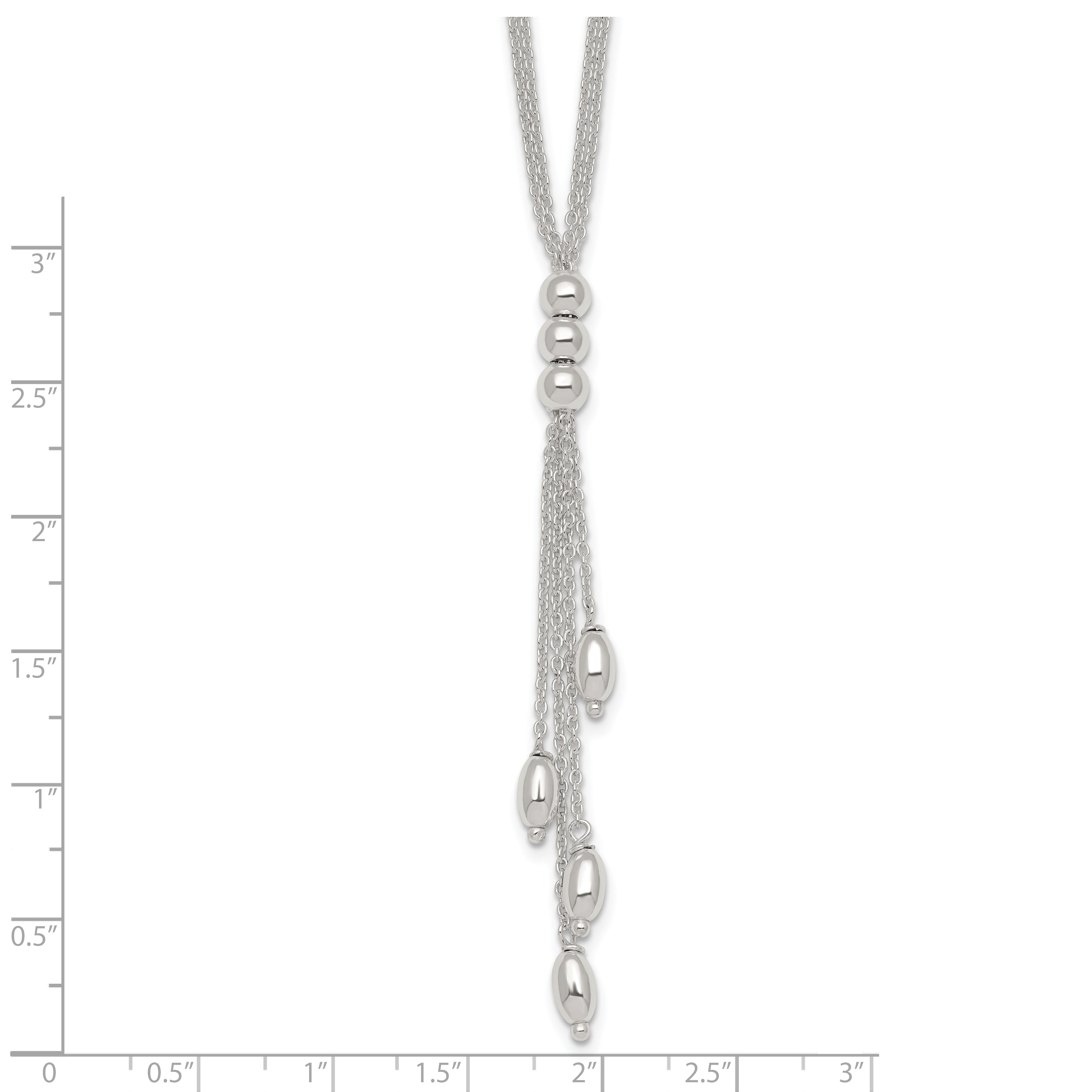 Sterling Silver Polished and Beaded Multi-strand 16.5 inch with 1.25 inch Extension Lariat Necklace