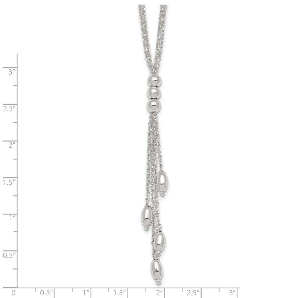 Sterling Silver Polished and Beaded Multi-strand 16.5 inch with 1.25 inch Extension Lariat Necklace