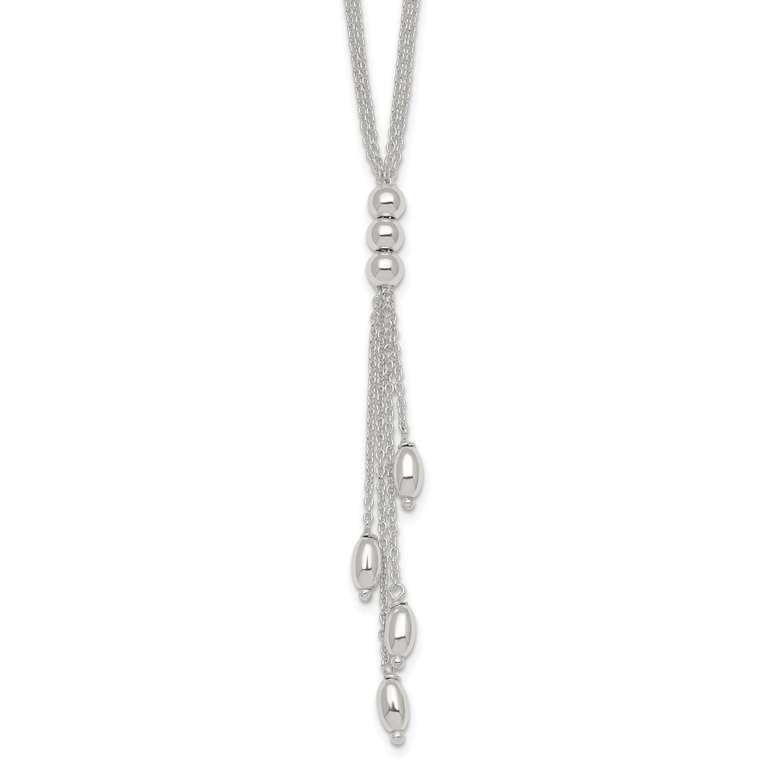 Sterling Silver Polished and Beaded Multi-strand 16.5 inch with 1.25 inch Extension Lariat Necklace Main image