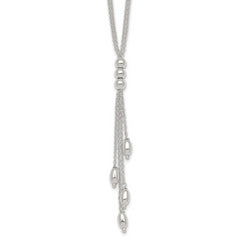 Sterling Silver Polished and Beaded Multi-strand 16.5 inch with 1.25 inch Extension Lariat Necklace