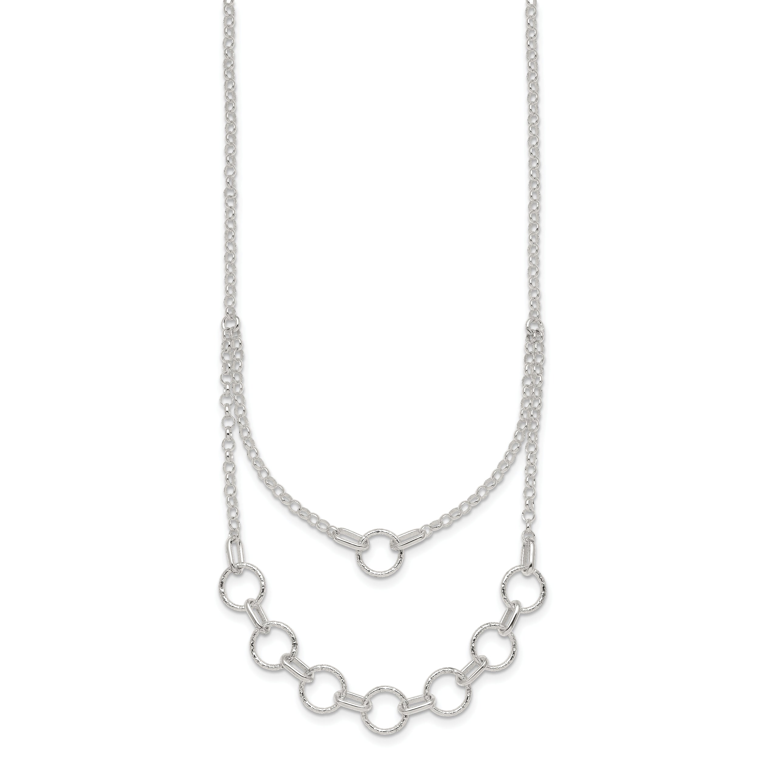 Sterling Silver Polished and Textured Circles Multi-strand 16 inch with 2 inch Extension Necklace