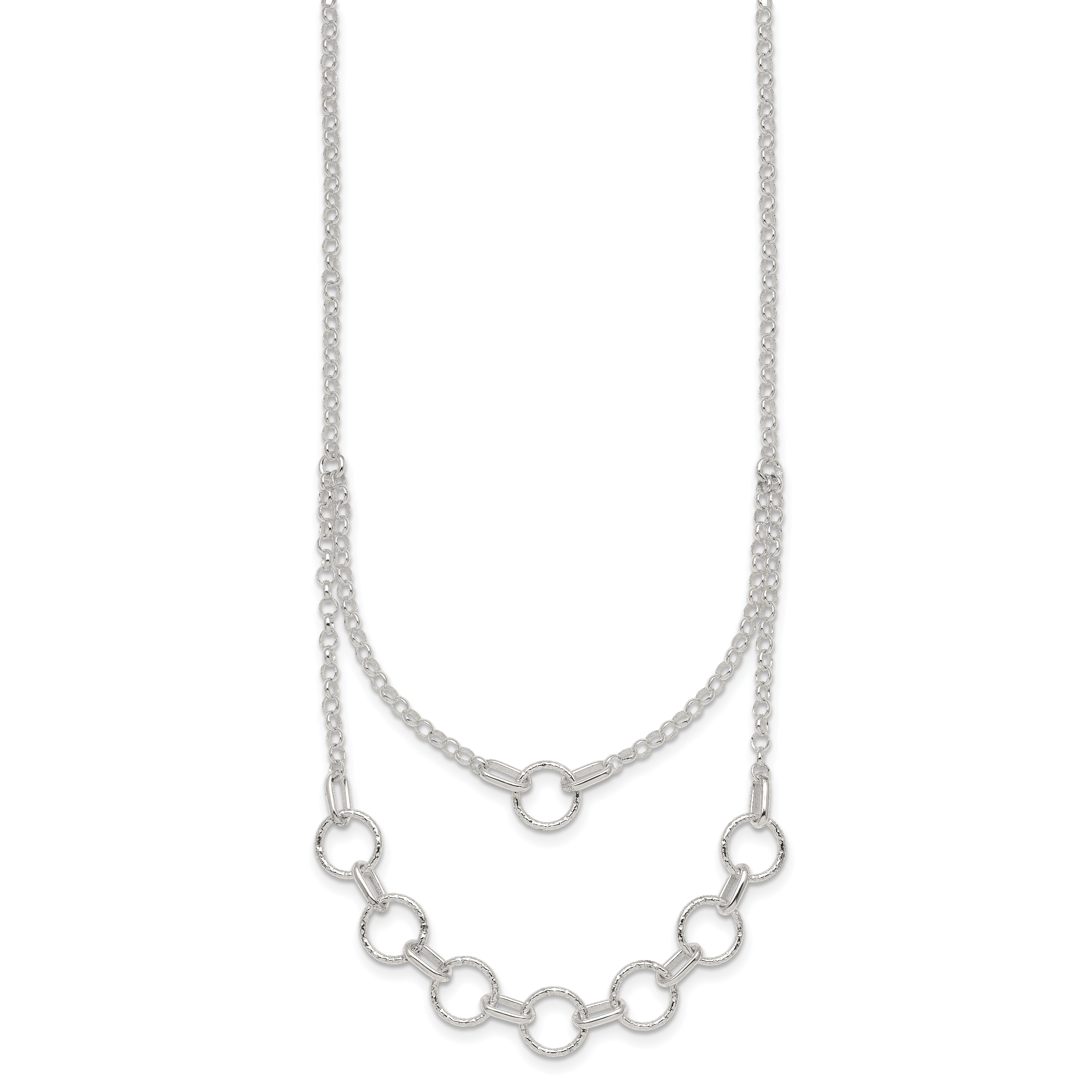 Sterling Silver Polished and Textured Circles Multi-strand 16 inch with 2 inch Extension Necklace Secondary image