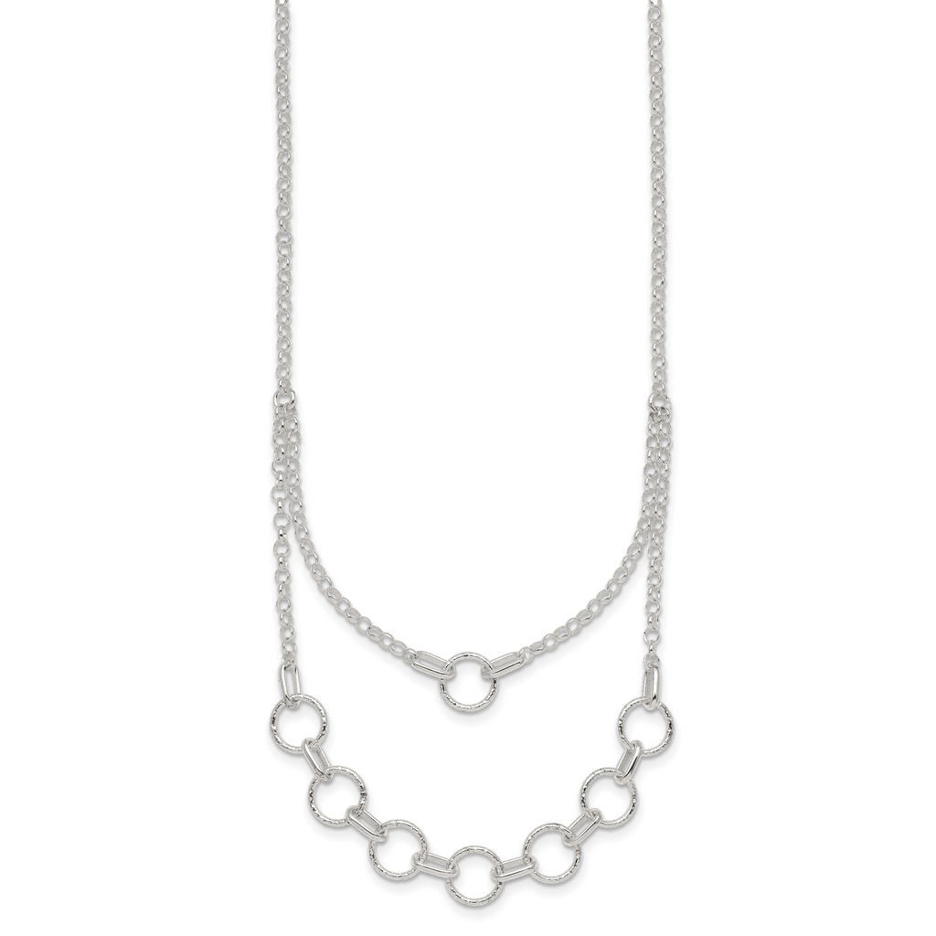 Sterling Silver Polished and Textured Circles Multi-strand 16 inch with 2 inch Extension Necklace