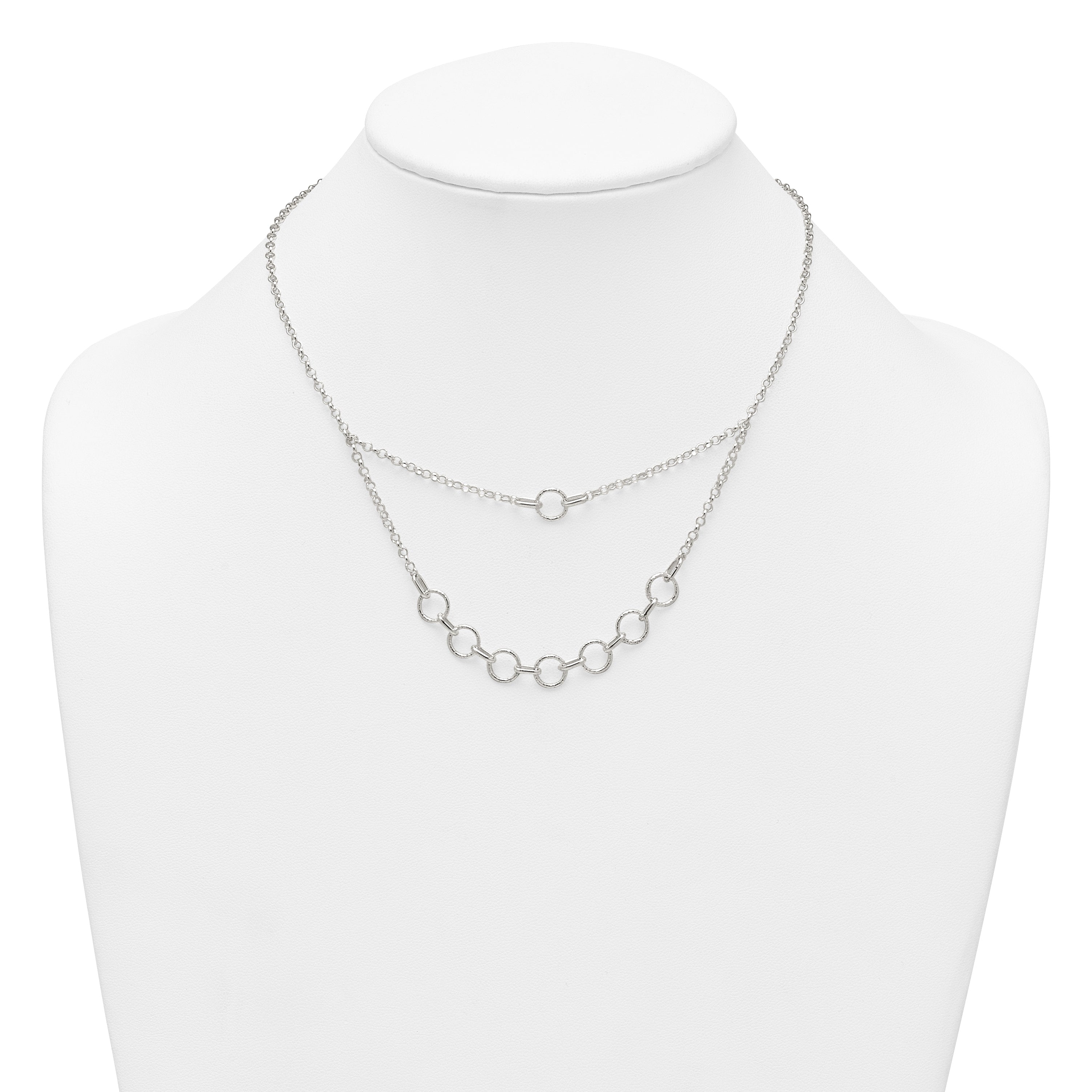 Sterling Silver Polished and Textured Circles Multi-strand 16 inch with 2 inch Extension Necklace