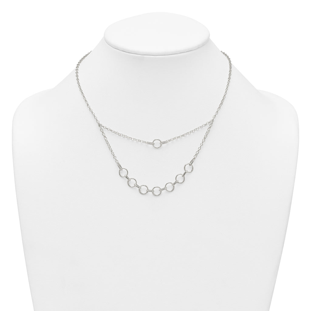 Sterling Silver Polished and Textured Circles Multi-strand 16 inch with 2 inch Extension Necklace