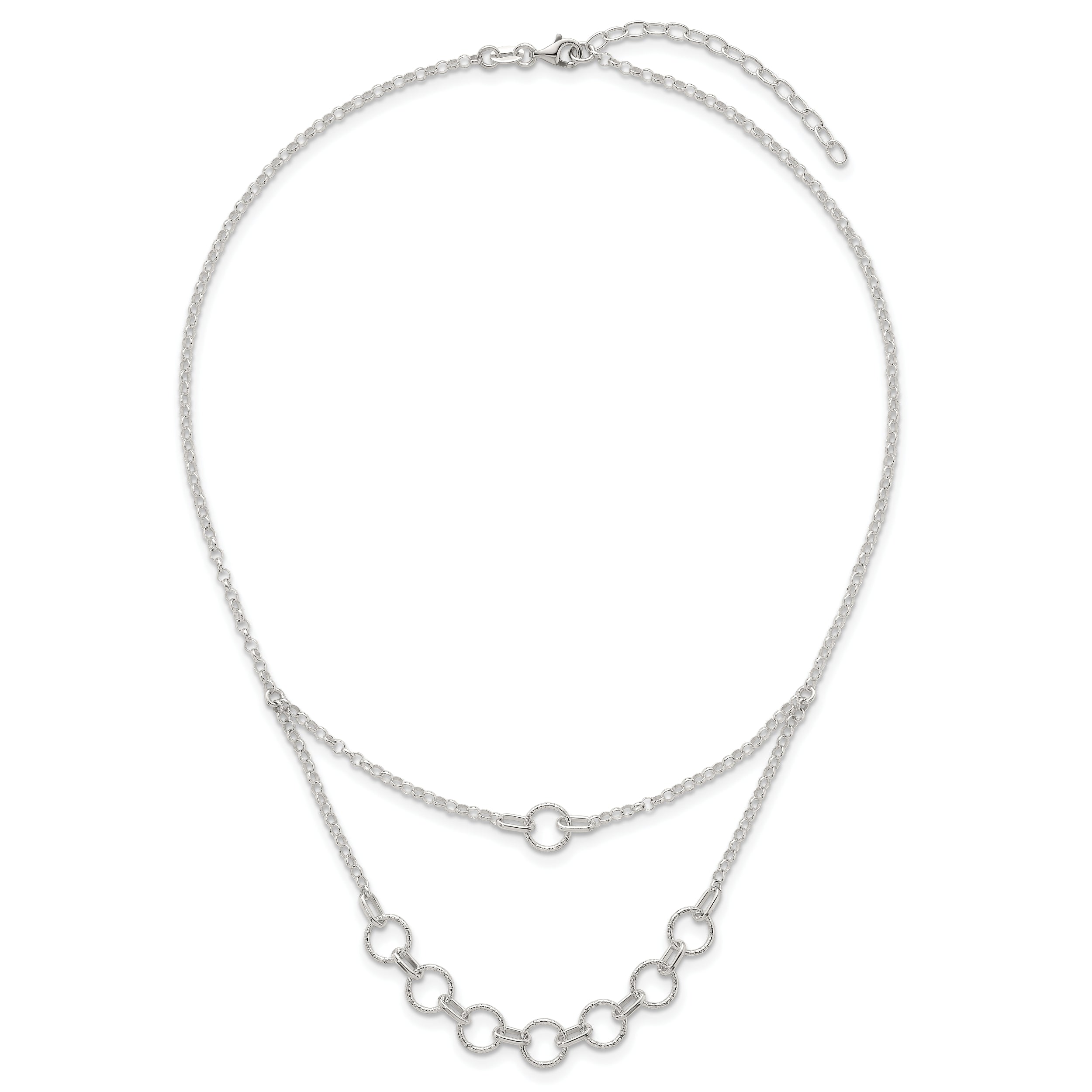 Sterling Silver Polished and Textured Circles Multi-strand 16 inch with 2 inch Extension Necklace