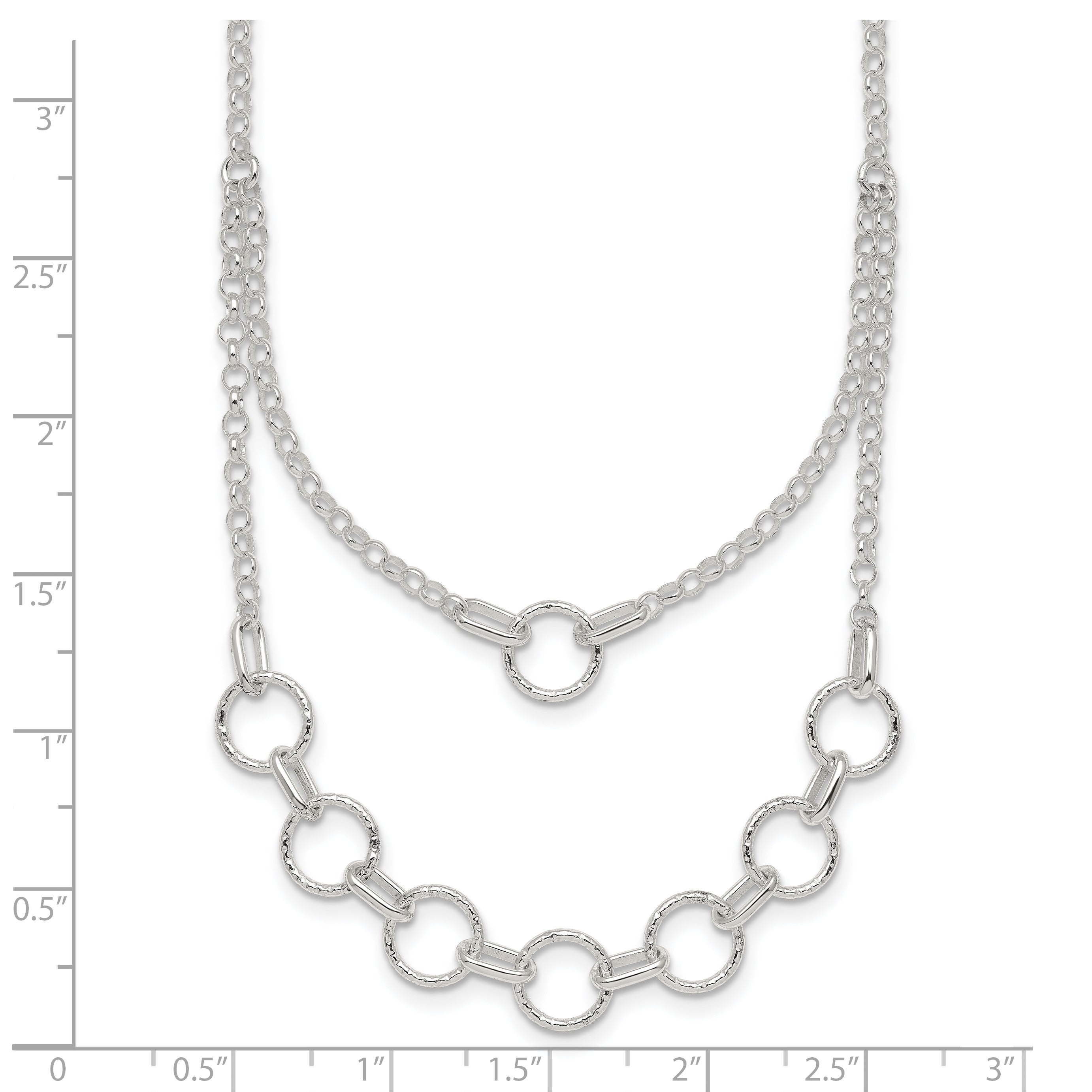 Sterling Silver Polished and Textured Circles Multi-strand 16 inch with 2 inch Extension Necklace