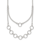 Sterling Silver Polished and Textured Circles Multi-strand 16 inch with 2 inch Extension Necklace