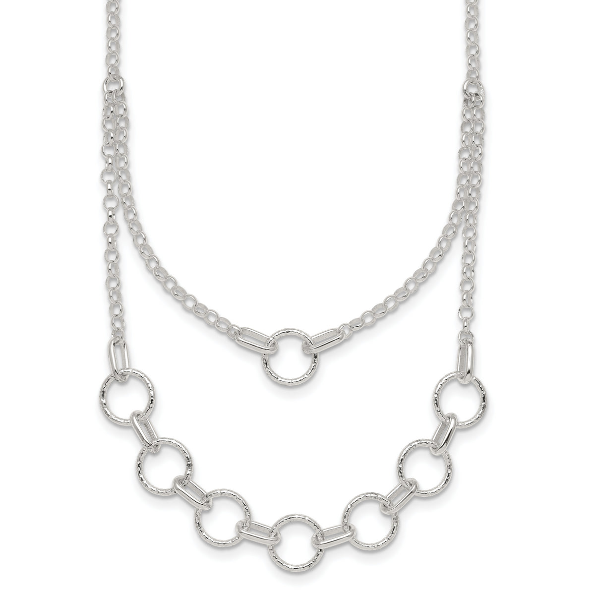 Sterling Silver Polished and Textured Circles Multi-strand 16 inch with 2 inch Extension Necklace